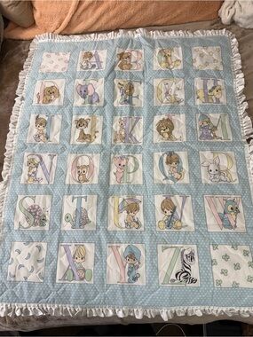 Vintage Precious Moments Alphabet Baby Blanket With Ruffle Border